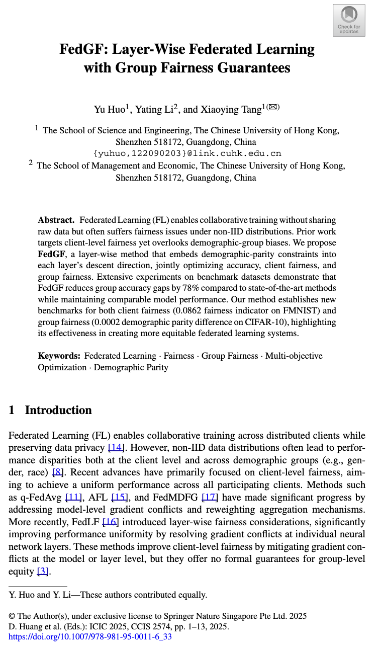FedGF: Layer-Wise Federated Learning with Group Fairness Guarantees