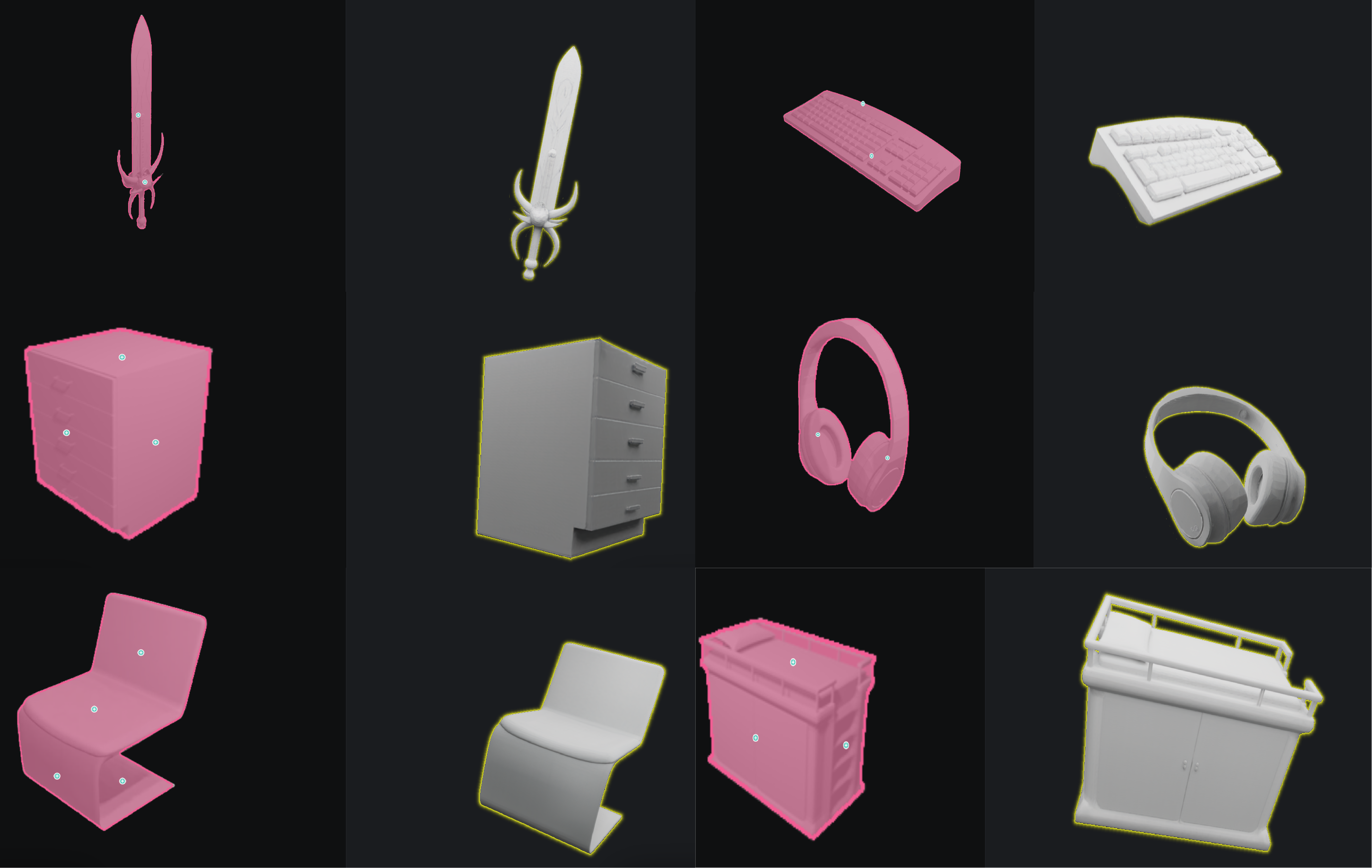 Gallery of SoT renderings lifted into meshes by an external 3D pipeline